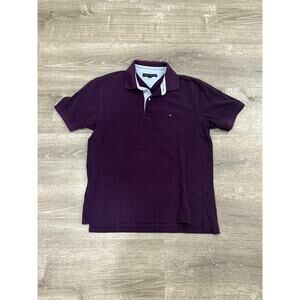 Tommy Hilfiger Men Polo Shirt Solid Purple L Classic Short Sleeve Cotton Collar
